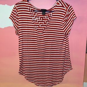 orange and red striped tee